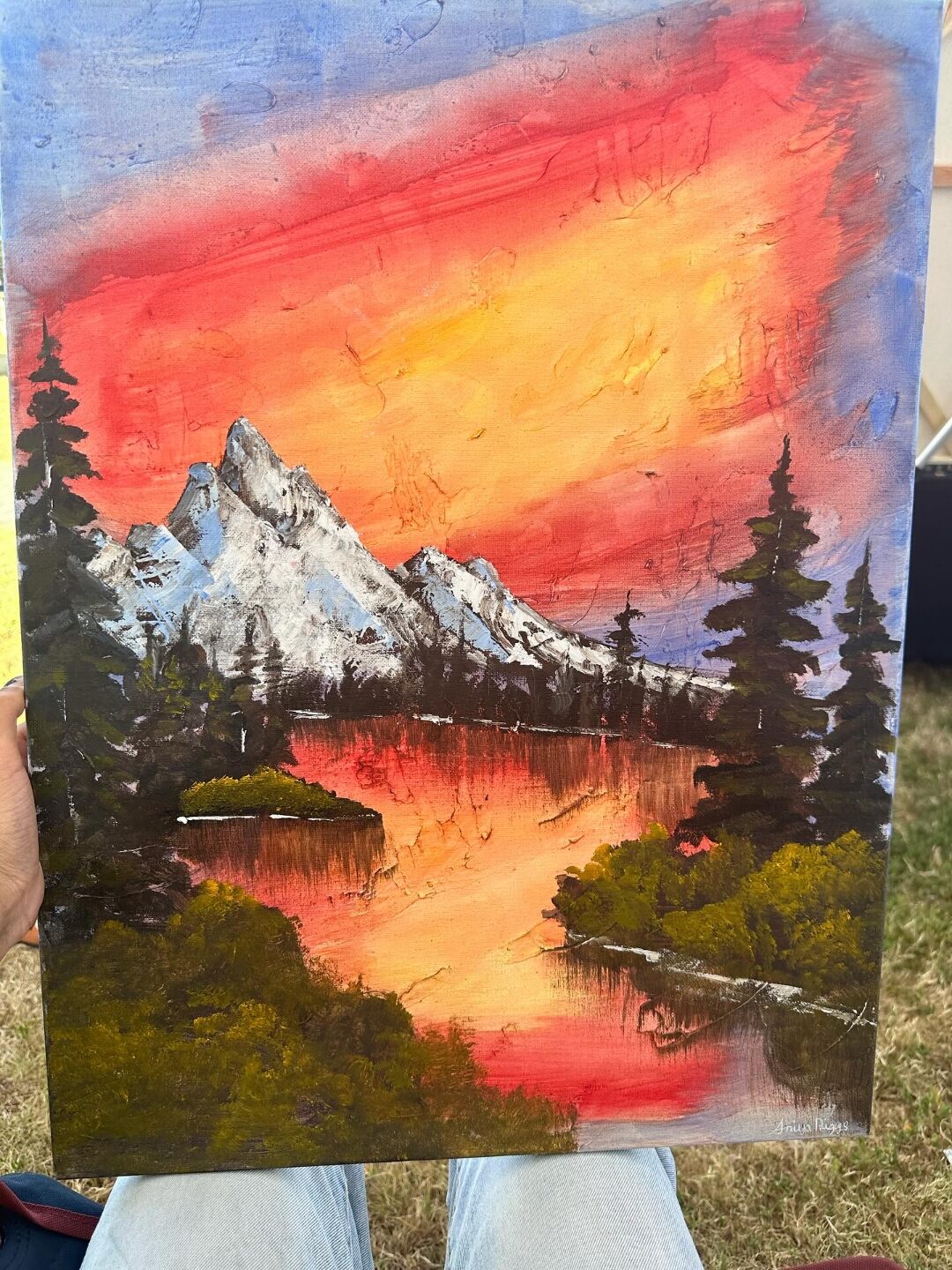 Sunset mountain landscape painting by Aniya
